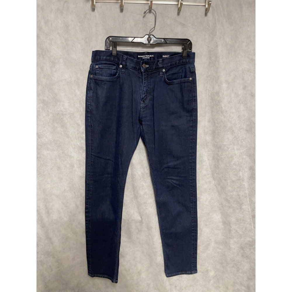 Banana Republic Jeans Men 32X33 Blue Denim Pants Traveler Straight Slim Outdoors